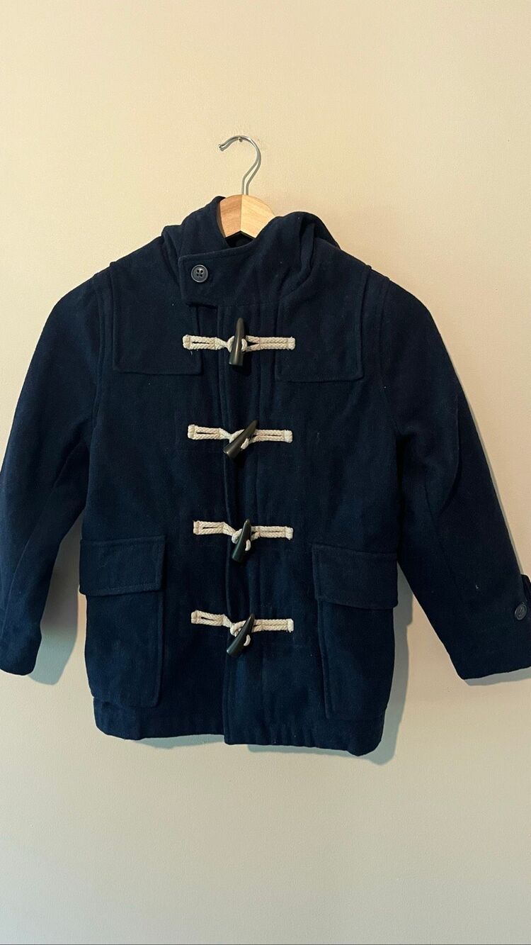 GAP Kids Navy Blue Wool Blend Toggle Duffle Coat Jacket Size S (6-7)